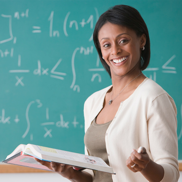 Decorative image of woman teaching math